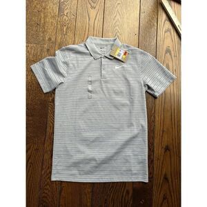 Nike Dri-Fit Victory Stripe Golf Grey White Golf Shirt DH0829-077 Size Small